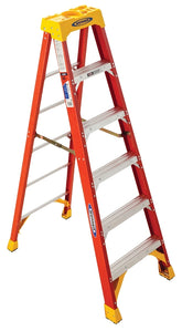 WERNER 6206 Step Ladder, 10 ft Max Reach H, 5-Step, 300 lb, Type IA Duty Rating, 3 in D Step, Fiberglass, Yellow